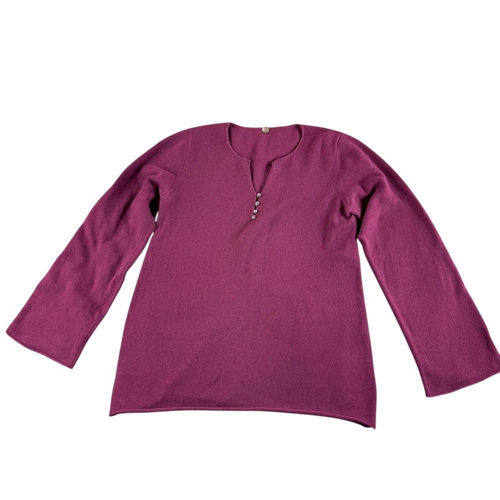Margaret O Leary 100% Cashmere V Neck Button Front Pullover Sweater Amethyst S